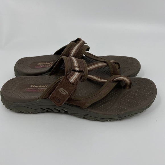 Skechers Leather Slide Thong Sandal Outdoor Lifestyle Adjustable Brown Size 9 - Picture 11 of 11